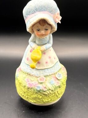 Vintage Girl Watering Flower Music Box Plays Music Made in Japan